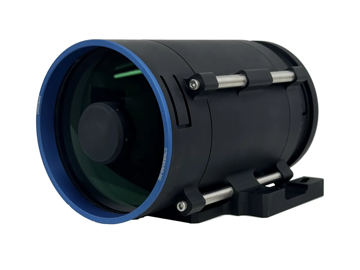 Chromar C750 f/8.3 catadioptric UAV lens with switch filter, 750 mm