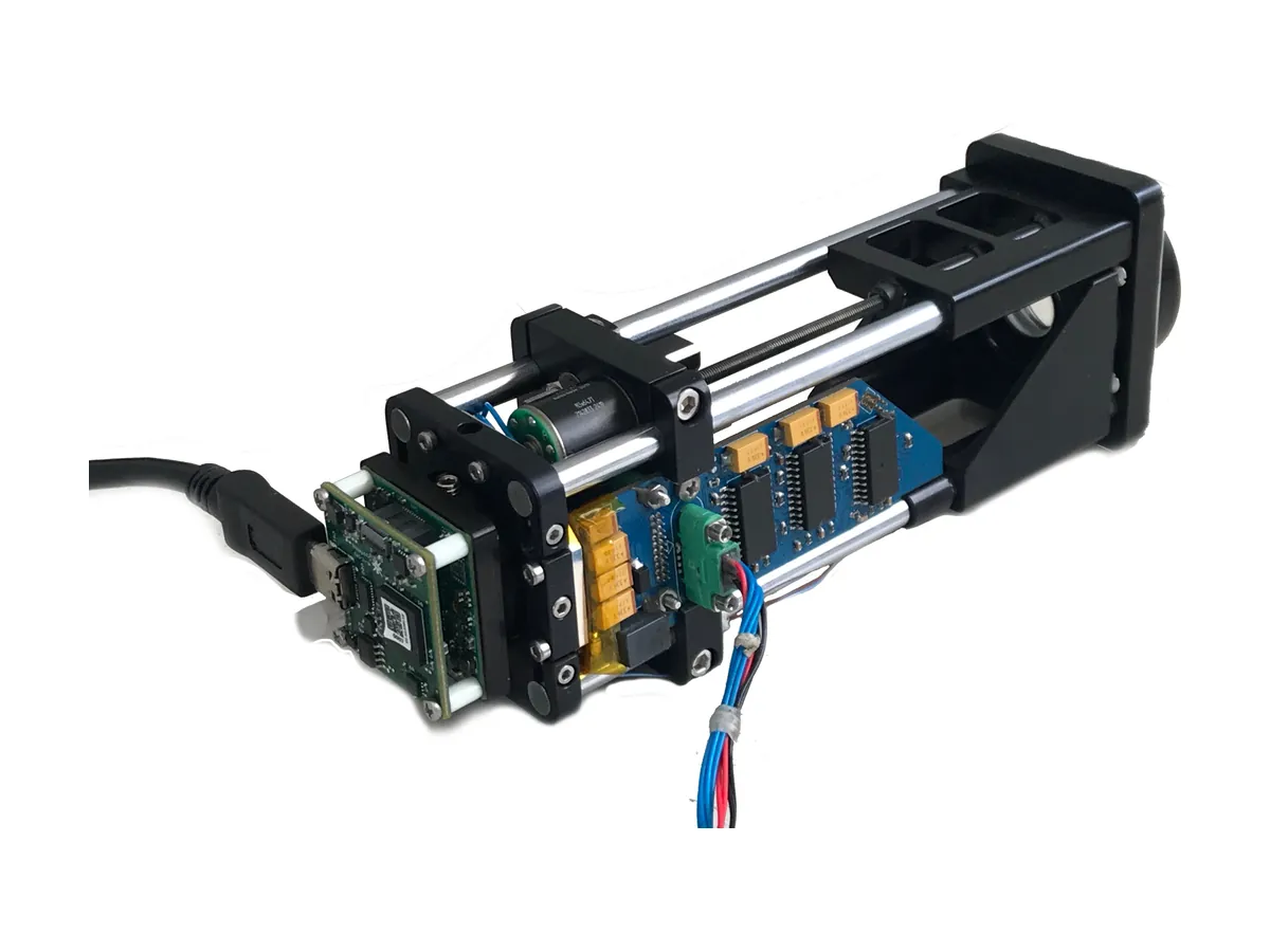 Chromar Z25 zoom lens, drive end with stepper motor and control board